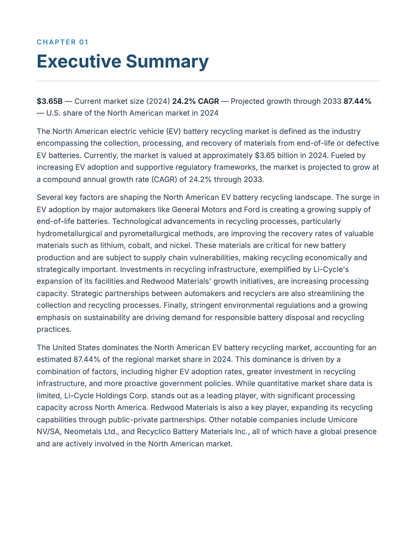 Report executive summary with market data, key players, and strategic findings